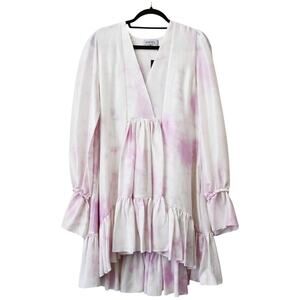 Azeeza Pastel Lilac White Tie Dye Silk Thistle Mini Dress Size XS